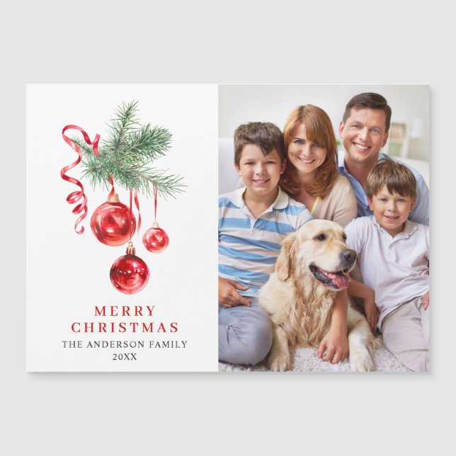 Élégant ornement rouge Joyeux Noël Carte magnétiqu (Devant)