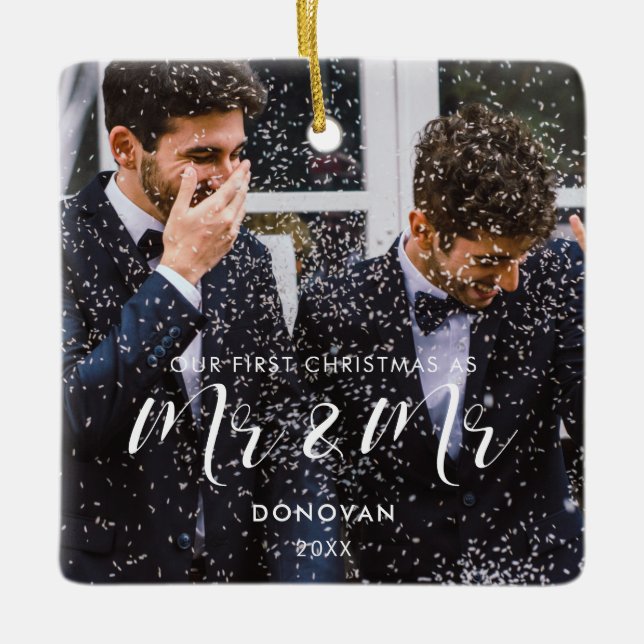 Elegant Our First Christmas as Mr & Mr Foto Keramikornament (Vorderseite)