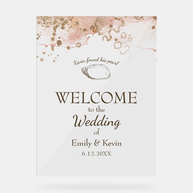 Elegant Oyster Muschel Beach Wedding Willkommen Acrylschild (Vorderseite)