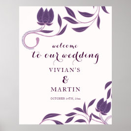 Elegant Paisley Lila Floral Wedding Welcome Poster