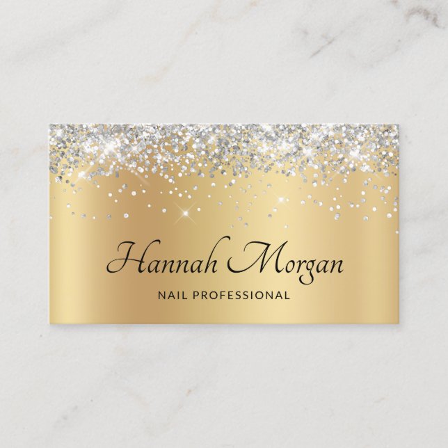 Elegant Pale Gold Satin Ombre Silver Glitzer Visitenkarte (Vorderseite)