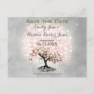 Elegant Pale Heart Leaf Tree Wedding Ankündigungspostkarte