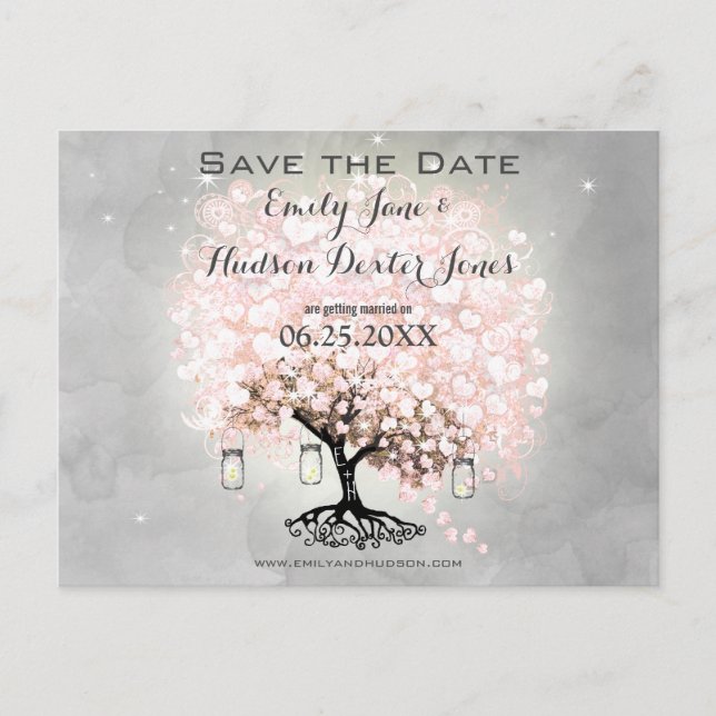 Elegant Pale Heart Leaf Tree Wedding Ankündigungspostkarte (Vorderseite)