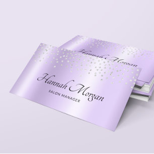 Elegant Pale Lavender Lila Ombre Silver Confetti Visitenkarte