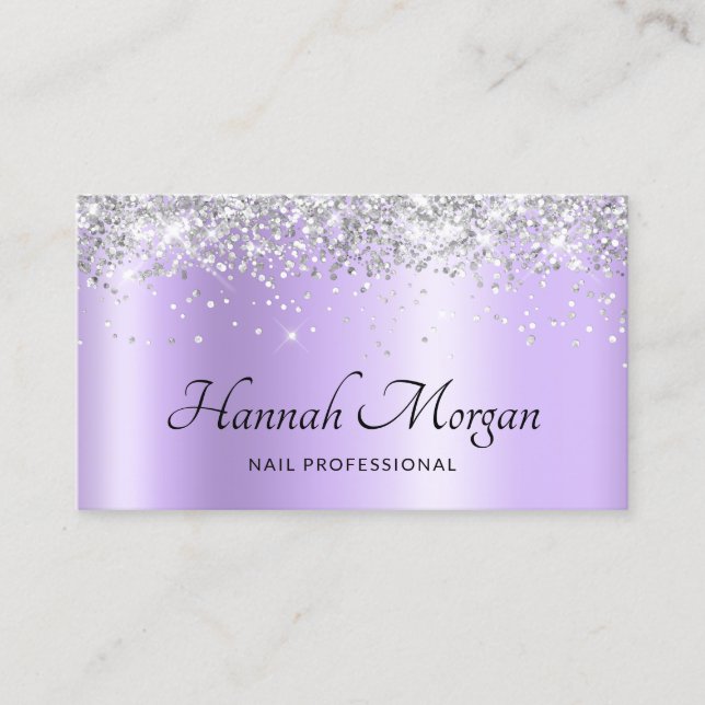 Elegant Pale Lavender Lila Ombre Silver Glitzer Visitenkarte (Vorderseite)