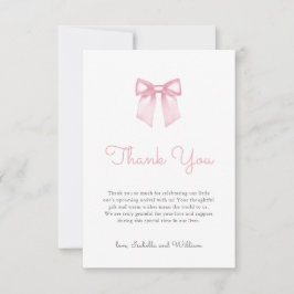 Elegant Pale Pink Bow Baby Shower Dankeskarte