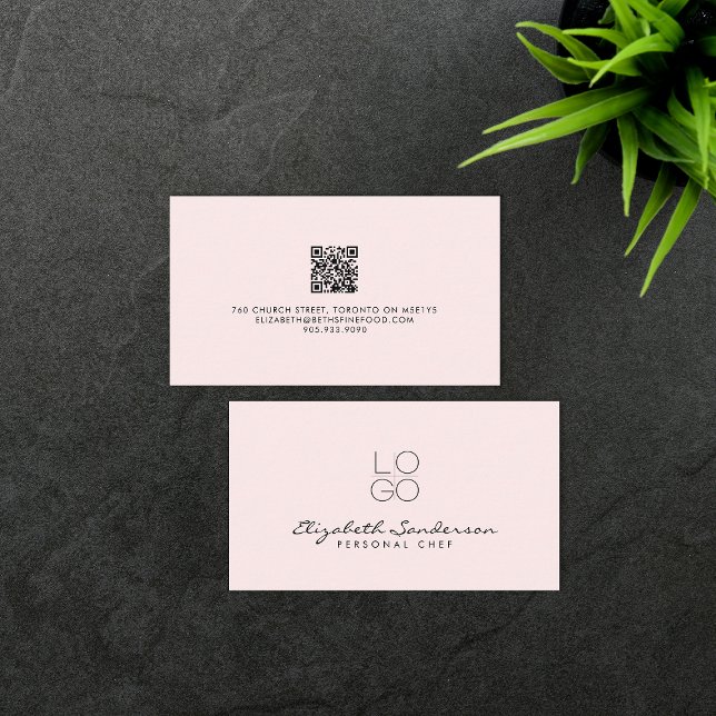 Elegant Pale Pink Luxury Script QR CODE Visitenkarte (Von Creator hochgeladen)