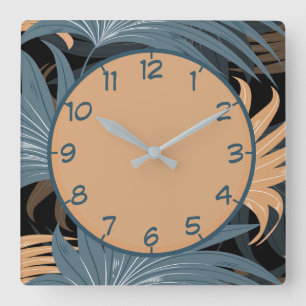 Elegant Palm Leaves Foliage Gray Beige Pattern Quadratische Wanduhr