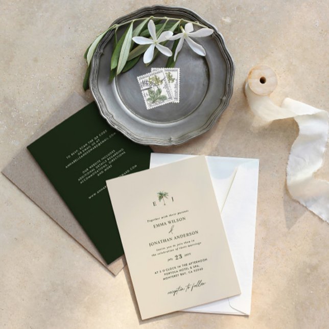 Elegant Palm Tree Wedding Invitation with QR Code (Créateur téléchargé)