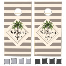 Élégant palmier tropical Monogramme beige rayé