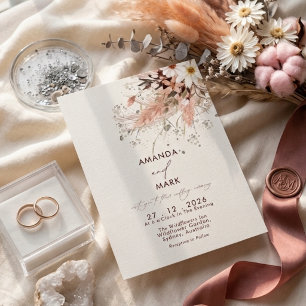 Elegant Pampas Grass Boho Wildblume Wedding Einladung