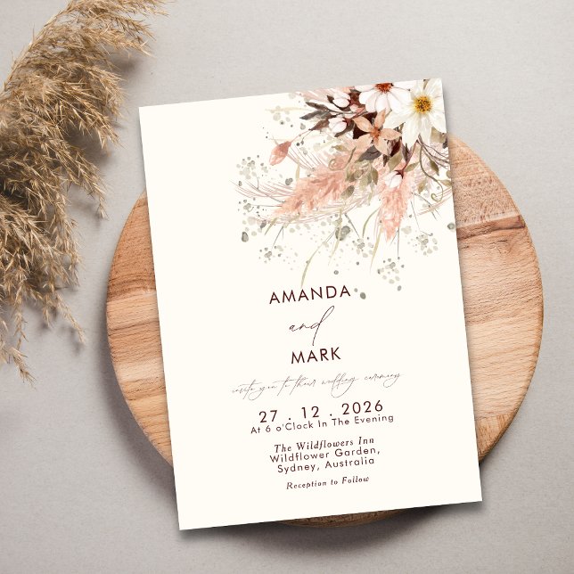 Elegant Pampas Grass Boho Wildblume Wedding Einladung (Von Creator hochgeladen)