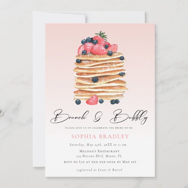 Élégant Pancakes Pink Bridal Brunch Invitation (Devant)