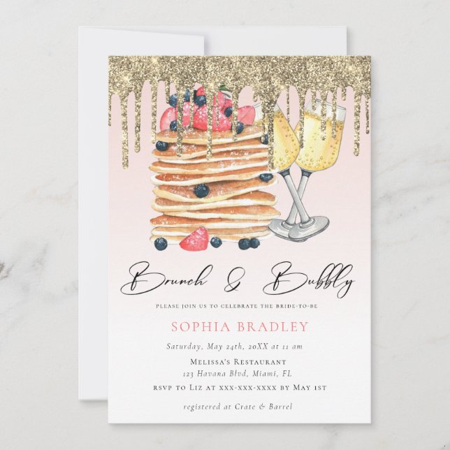 Élégant Pancakes Pink Bridal Brunch Invitation (Devant)
