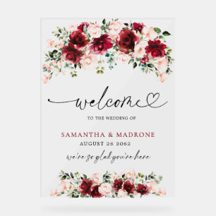 Élégant panneau de bienvenue de mariage floral ros