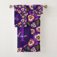 Élégant Pansies Florales Motif violet Monogramme