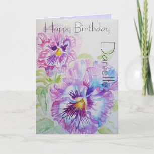 Elégant Pansy Flower Watercolor Carte Anniversaire