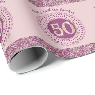 Élégant papier cadeau 50 ans rose gold pailleté & 