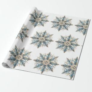 Élégant papier cadeau de Noël blanc, or et bleu