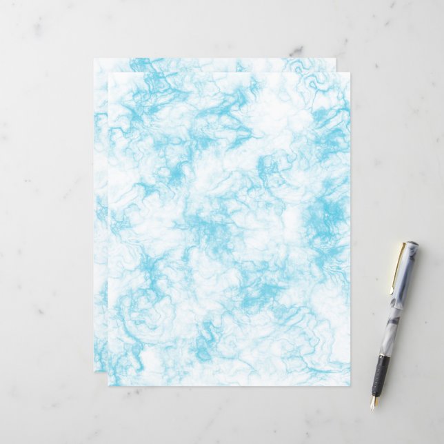 Élégant papier de scrapbooking en marbre bleu (Devant/Arrière en situation)