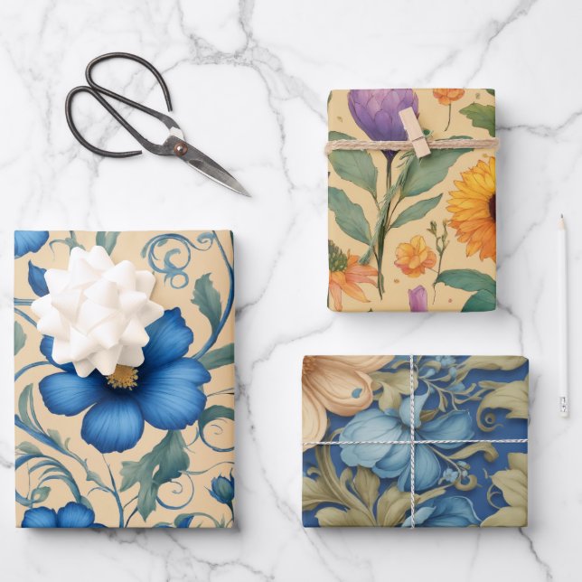 Élégant papier d'enrobage de conception de fleurs (Recto)