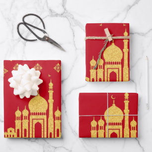 Élégant papier d'enveloppement Aïd - Rouge et Or