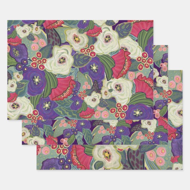 Élégant papier d'enveloppement floral de Noël (Lot)