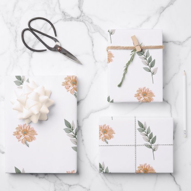 Élégant papier d'enveloppement floral - Fleur de p (Recto)