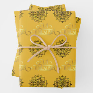 Élégant papier enveloppant Aïd_Mandala_Gold_Black