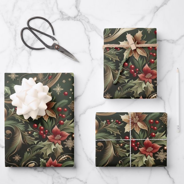 Élégant papier enveloppant Noël (Recto)