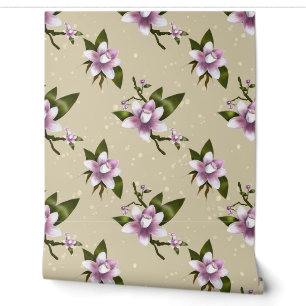 Elégant papier peint rose Magnolia floral - sans c