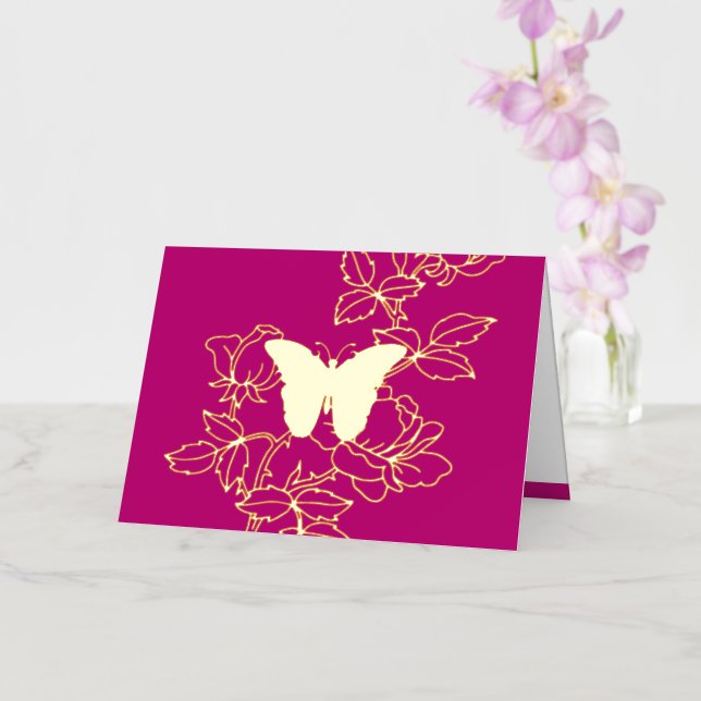 Elégant Papillon Floral Plié Gold Carte Foil (Orchidée)
