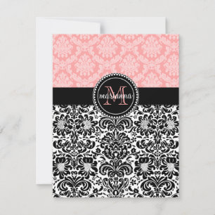 Elegant Paris Baby Pink Black Damask Personalisier Mitteilungskarte