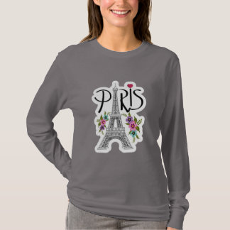 Elegant Paris Eiffel Tower Floral IllustratT-Shirt T-Shirt