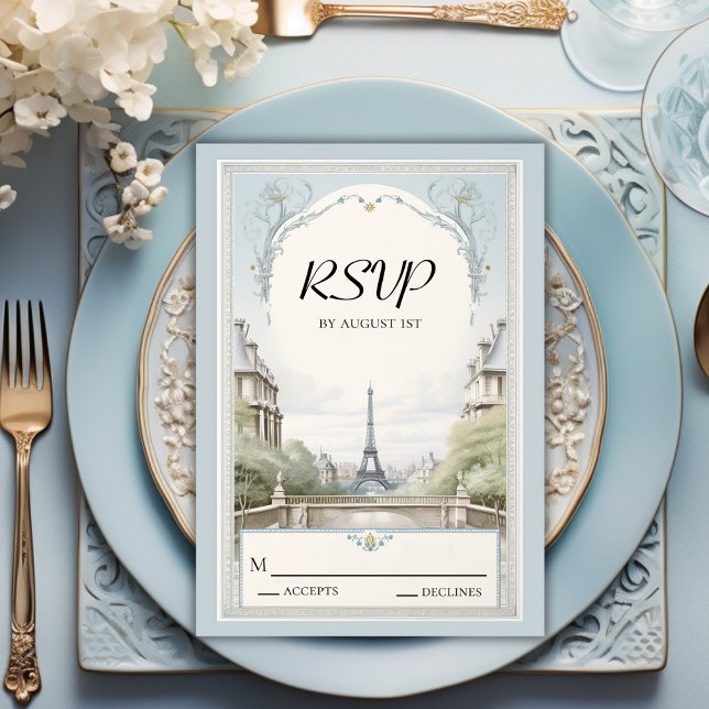 Elegant Paris Eiffel Tower Powder Blue Wedding RSVP Karte (Von Creator hochgeladen)
