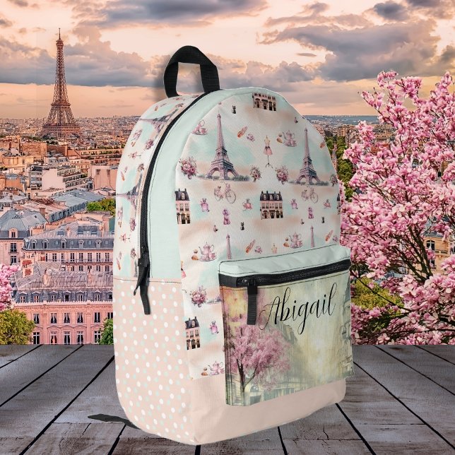 Elegant Paris Frankreich Eiffel Tower Französische Bedruckter Rucksack (Elegant Paris, France Eiffel Tower French Pattern Monogram-Name Printed Backpack)