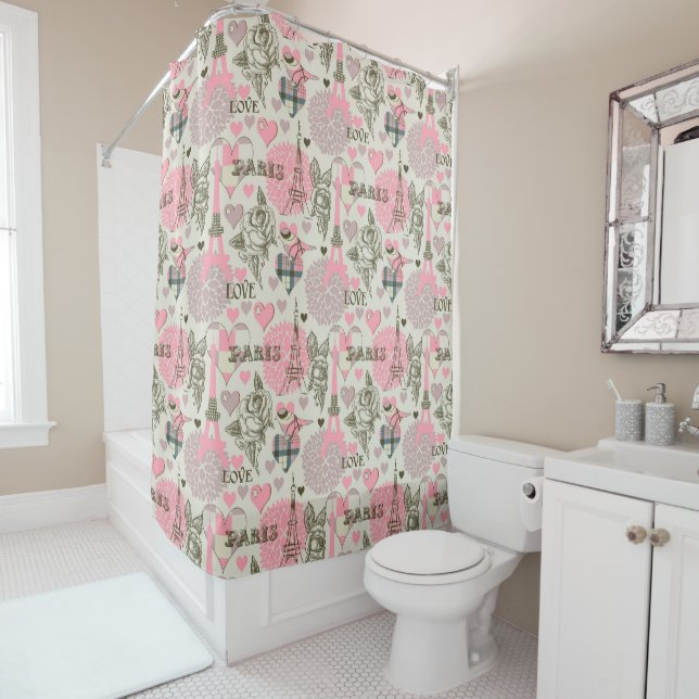 Elégant Paris motif rideau de douche décoration (En situation)