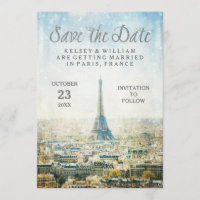 Elegant Paris View Eiffel Tower Save the Date