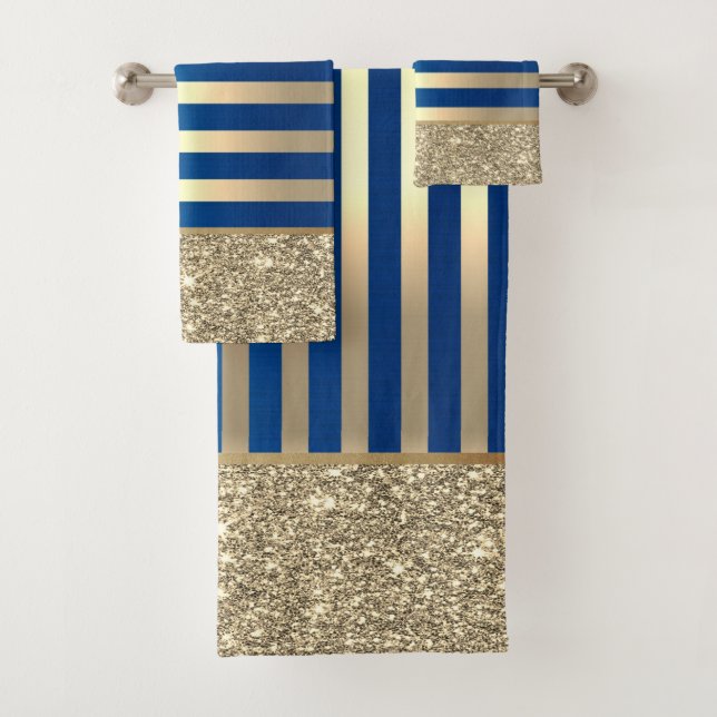 Élégant Parties scintillant Bleu Gold Stripes élég (En situation)