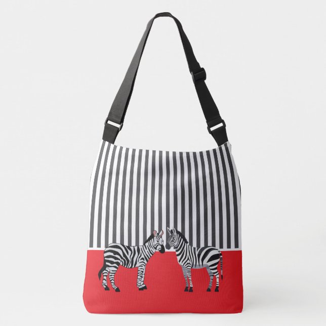 Elegant passend Schwarz-Weiß Zebra Rot Tragetaschen Mit Langen Trägern (Vorderseite)
