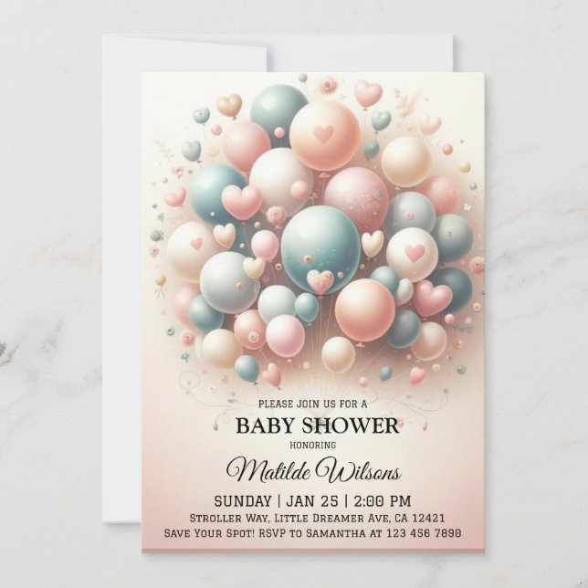 Elegant Pastel Balloon Bonanza Baby Shower Einladung (Vorderseite)