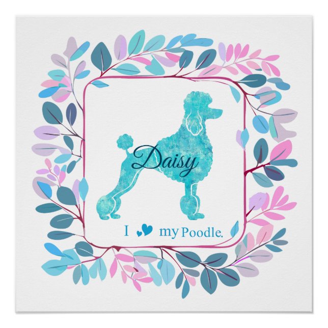 Elegant Pastel Blue Poodle Poster | Personalized (Vorderseite)