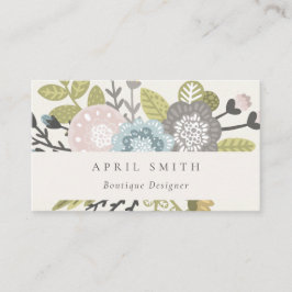 Elegant Pastel Boho Blush Blue Green Leafy Floral Visitenkarte