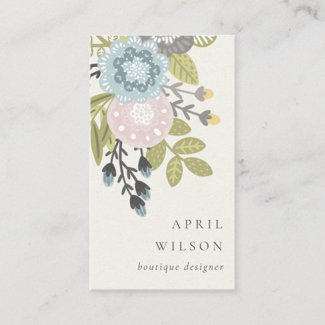 Elegant Pastel Boho Blush Blue Green Leafy Floral Visitenkarte (Vorderseite)