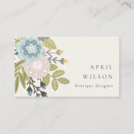Elegant Pastel Boho Blush Blue Green Leafy Floral Visitenkarte
