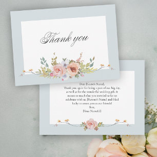 Elegant Pastel Boho Floral Calligraphy Dankeskarte