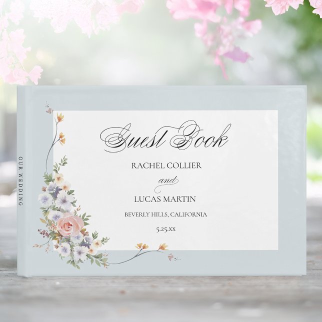 Elegant Pastel Boho Floral Calligraphy Gästebuch (Von Creator hochgeladen)
