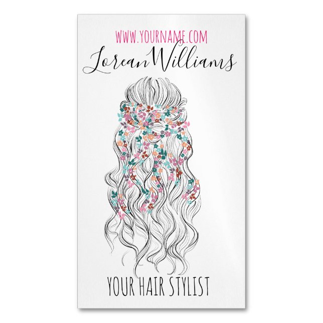 Elegant Pastel Bride Wavy Hair Styling Floral Magnetische Visitenkarte (Vorderseite Vertikal)