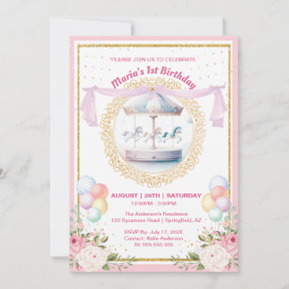 Elegant Pastel Carousel Einladung zum Geburtstag