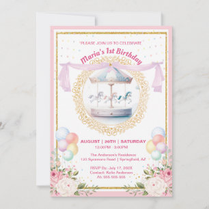 Elégant Pastel Carousel Première Invitation d'anni